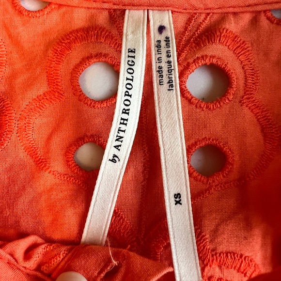 Anthropologie Vibrant Orange Puff Sleeve Eyelet Blouse Top Size XS - Picture 5 of 10